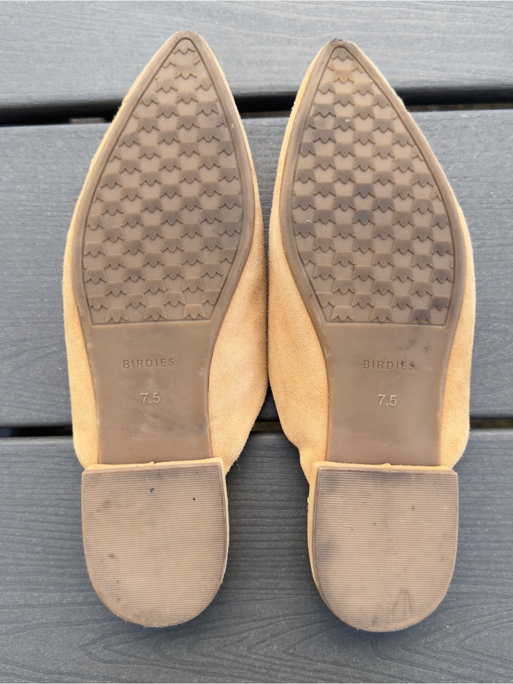 Birdies The Swan Golden Oak Suede Pointed Toe Mule Flats Size 7.5 Quilted Insole - Picture 15 of 16